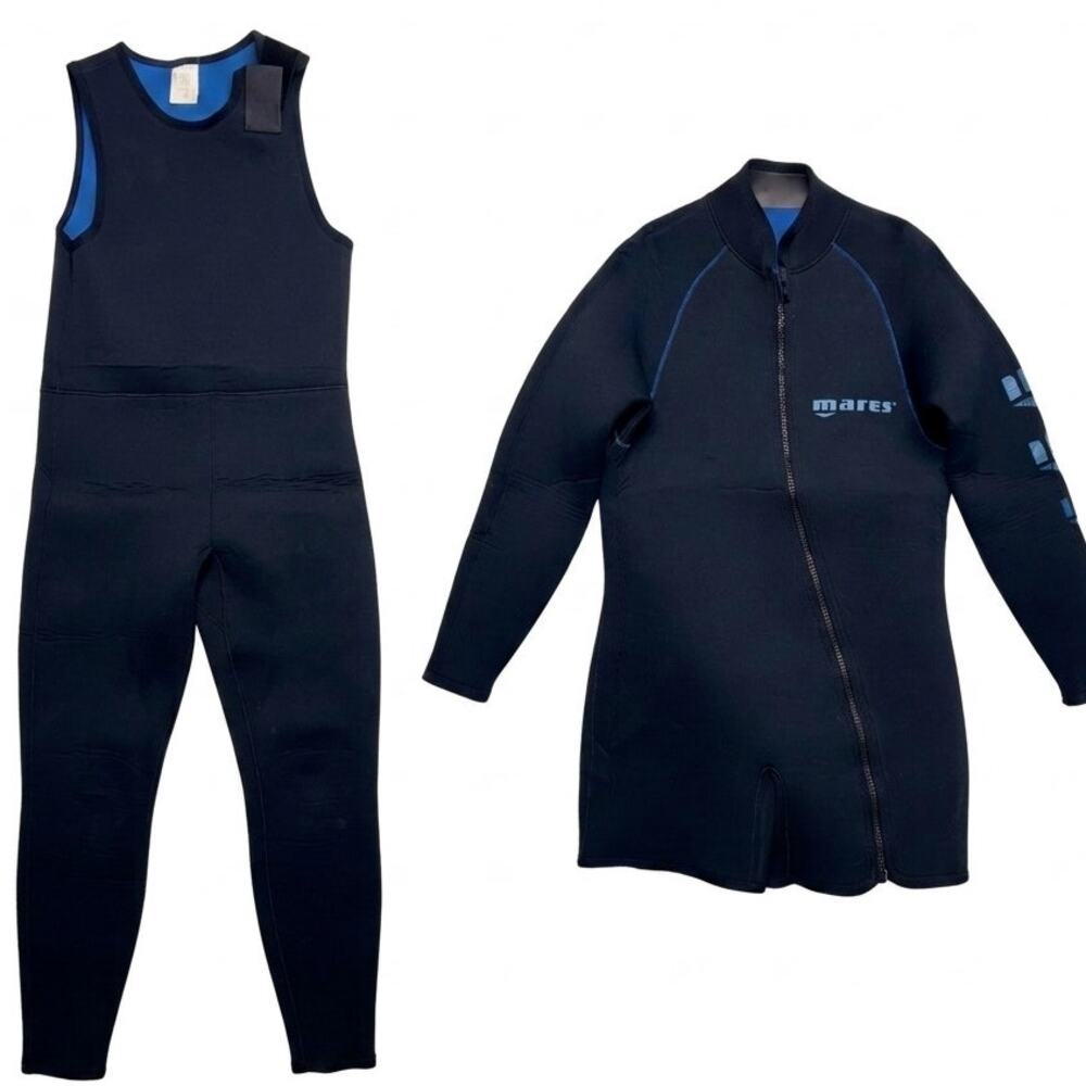 Mares Wetsuit Mens XL Navy Blue Neoprene Scuba Full Zip Swim Diving 2 Piece Set